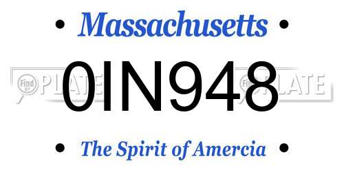 0IN948 Massachusetts License Plate
