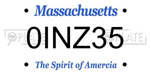 0INZ35 Massachusetts License Plate