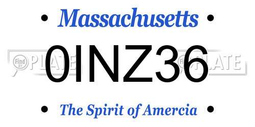 0INZ36 Massachusetts License Plate
