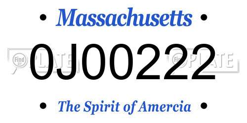 0J00222 Massachusetts License Plate