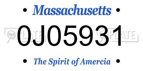 0J05931 Massachusetts License Plate