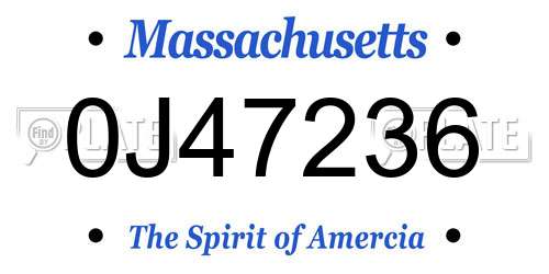 0J47236 Massachusetts License Plate