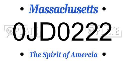 0JD0222 Massachusetts License Plate