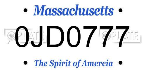0JD0777 Massachusetts License Plate