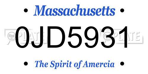 0JD5931 Massachusetts License Plate