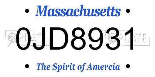 0JD8931 Massachusetts License Plate