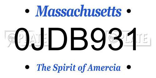 0JDB931 Massachusetts License Plate
