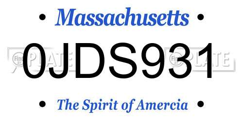 0JDS931 Massachusetts License Plate
