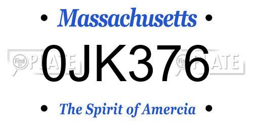 0JK376 Massachusetts License Plate