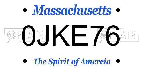 0JKE76 Massachusetts License Plate