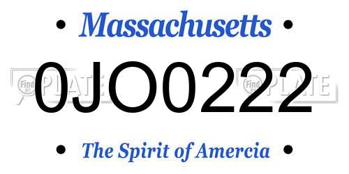 0JO0222 Massachusetts License Plate