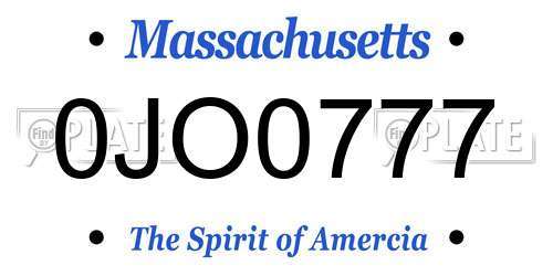 0JO0777 Massachusetts License Plate