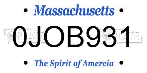 0JOB931 Massachusetts License Plate