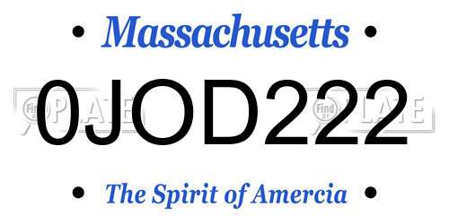 0JOD222 Massachusetts License Plate