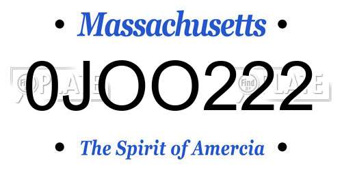0JOO222 Massachusetts License Plate
