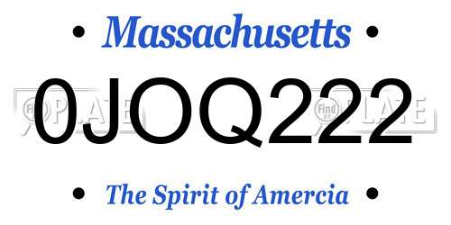 0JOQ222 Massachusetts License Plate