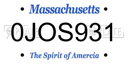 0JOS931 Massachusetts License Plate