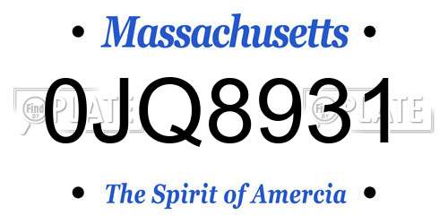 0JQ8931 Massachusetts License Plate