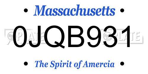 0JQB931 Massachusetts License Plate