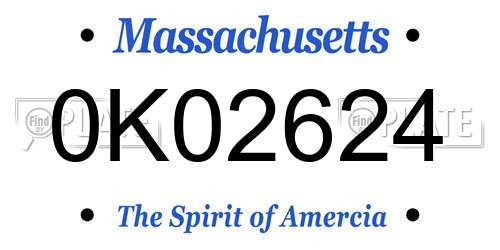 0K02624 Massachusetts License Plate