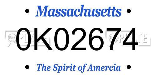 0K02674 Massachusetts License Plate