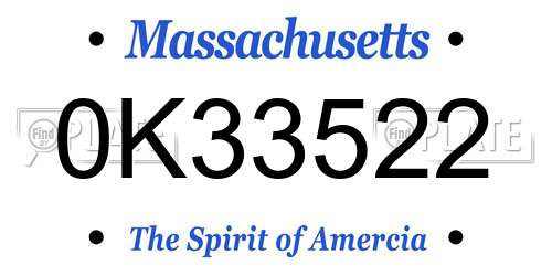 0K33522 Massachusetts License Plate