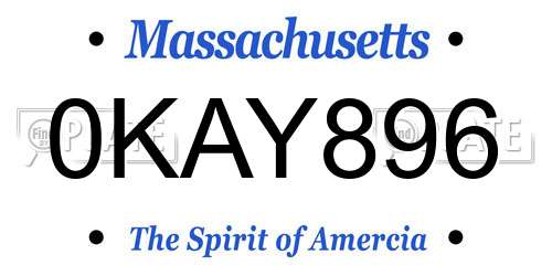 0KAY896 Massachusetts License Plate