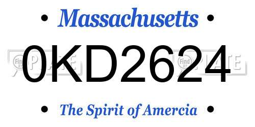 0KD2624 Massachusetts License Plate
