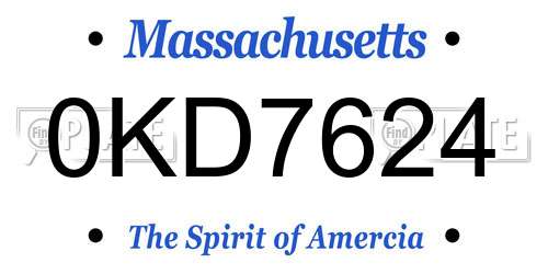 0KD7624 Massachusetts License Plate