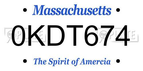 0KDT674 Massachusetts License Plate