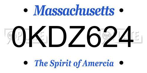 0KDZ624 Massachusetts License Plate