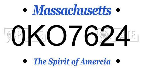 0KO7624 Massachusetts License Plate