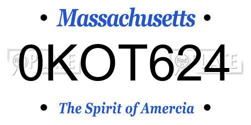 0KOT624 Massachusetts License Plate