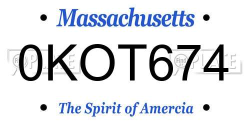0KOT674 Massachusetts License Plate