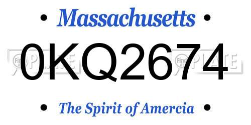 0KQ2674 Massachusetts License Plate