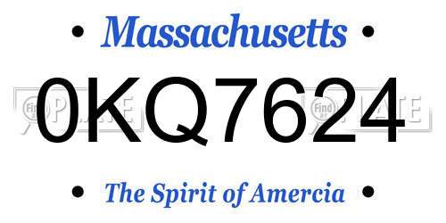 0KQ7624 Massachusetts License Plate