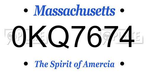 0KQ7674 Massachusetts License Plate