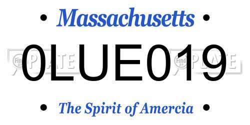 0LUE019 Massachusetts License Plate