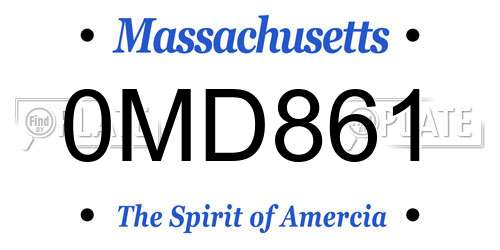 0MD861 Massachusetts License Plate