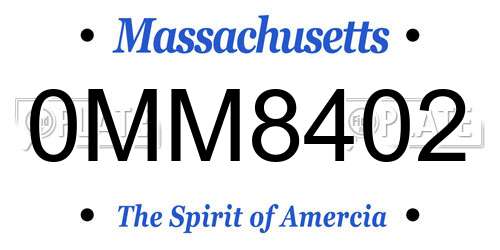 0MM8402 Massachusetts License Plate