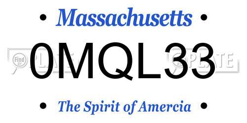 0MQL33 Massachusetts License Plate