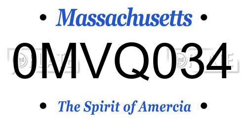 0MVQ034 Massachusetts License Plate