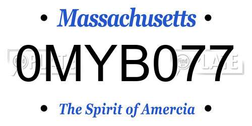 0MYB077 Massachusetts License Plate
