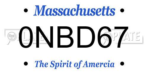 0NBD67 Massachusetts License Plate