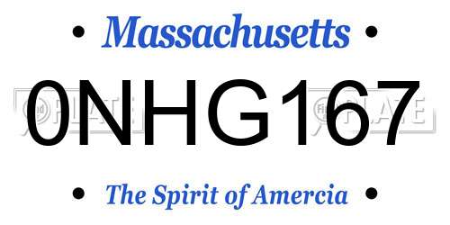 0NHG167 Massachusetts License Plate