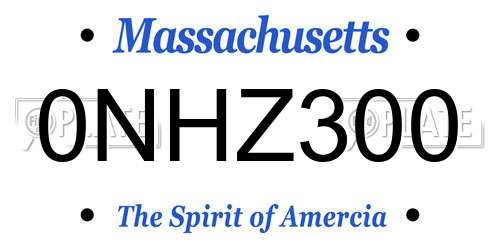 0NHZ300 Massachusetts License Plate