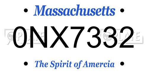 0NX7332 Massachusetts License Plate