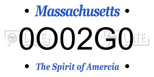 0O02G0 Massachusetts License Plate