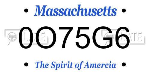 0O75G6 Massachusetts License Plate