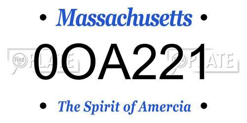 0OA221 Massachusetts License Plate